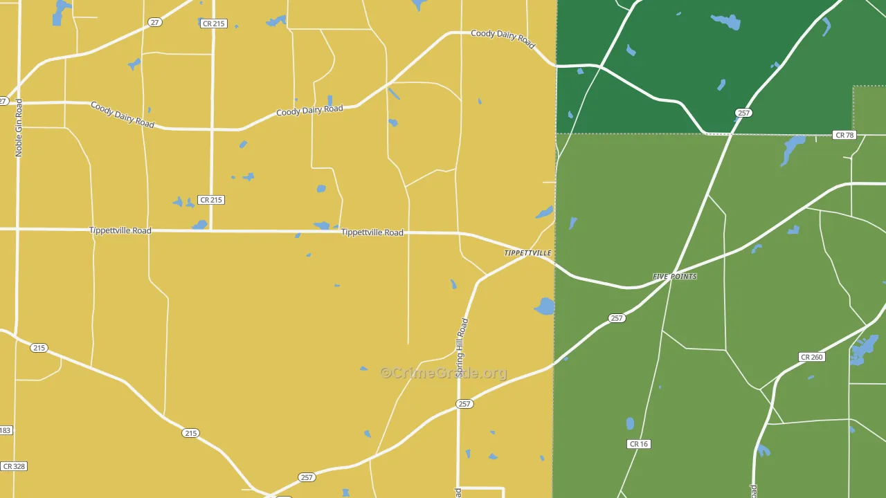 Tippettville, GA Map of Vehicle Theft Rates
