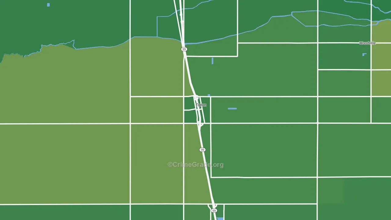 Tipton, CA Map of Vehicle Theft Rates
