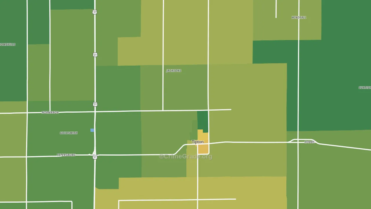 Tipton County, IN Map of Vehicle Theft Rates