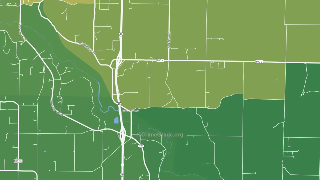 Tipton Ford, MO Map of Vehicle Theft Rates