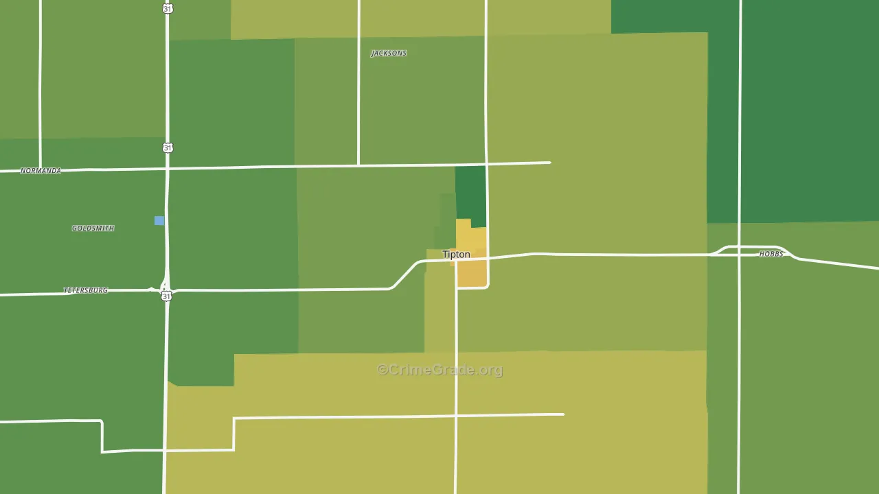 Tipton, IN Map of Vehicle Theft Rates