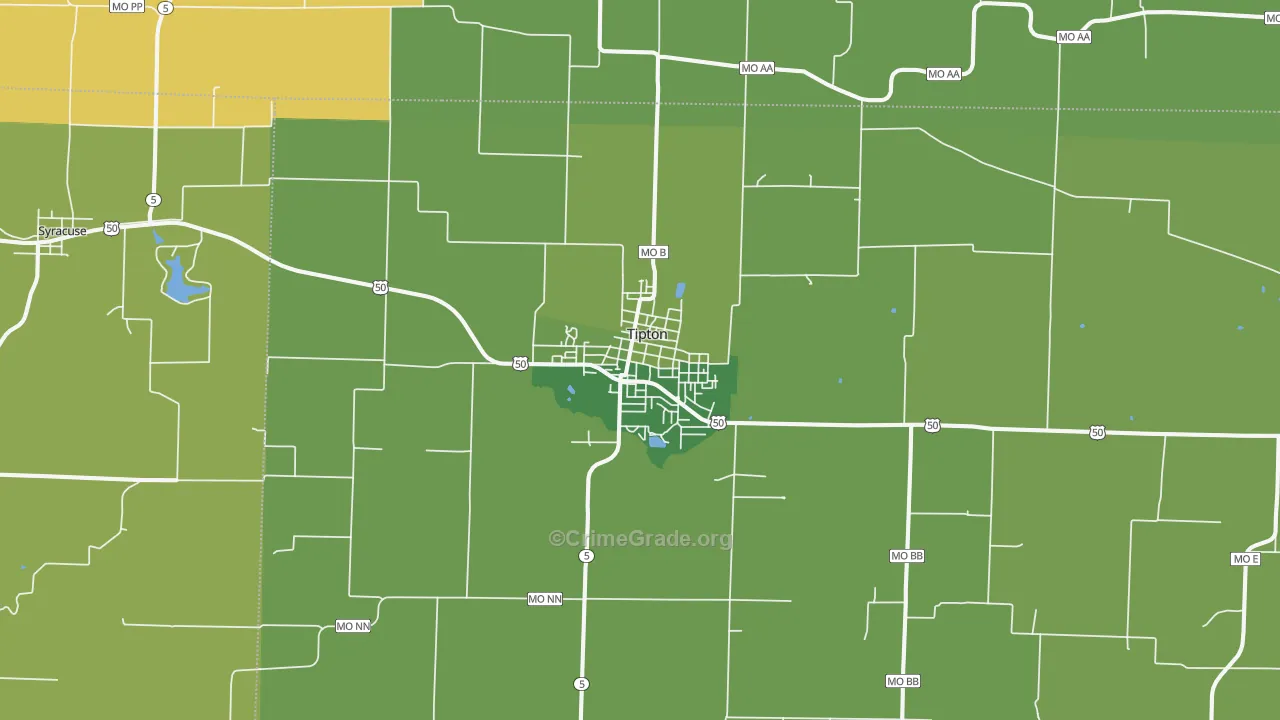 Tipton, MO Map of Vehicle Theft Rates