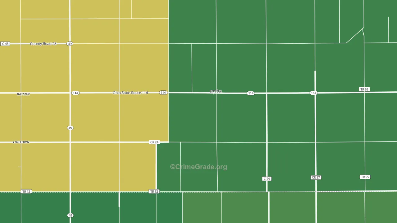 Tipton, OH Map of Vehicle Theft Rates