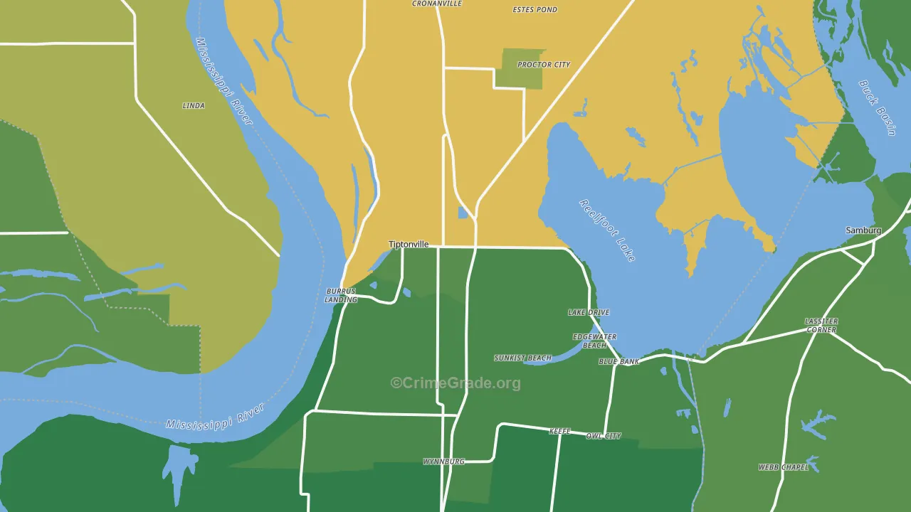 Tiptonville, TN Map of Vehicle Theft Rates