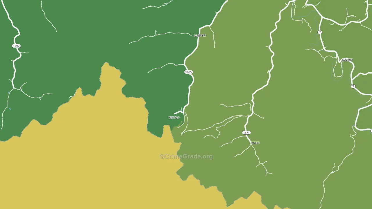 Tiptop, KY Map of Vehicle Theft Rates
