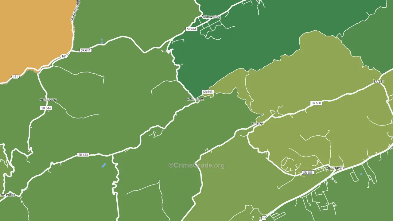 Tiptop, VA Map of Vehicle Theft Rates