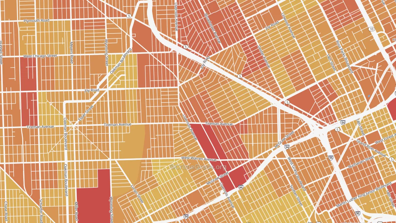 Tireman, Detroit, MI Map of Vehicle Theft Rates