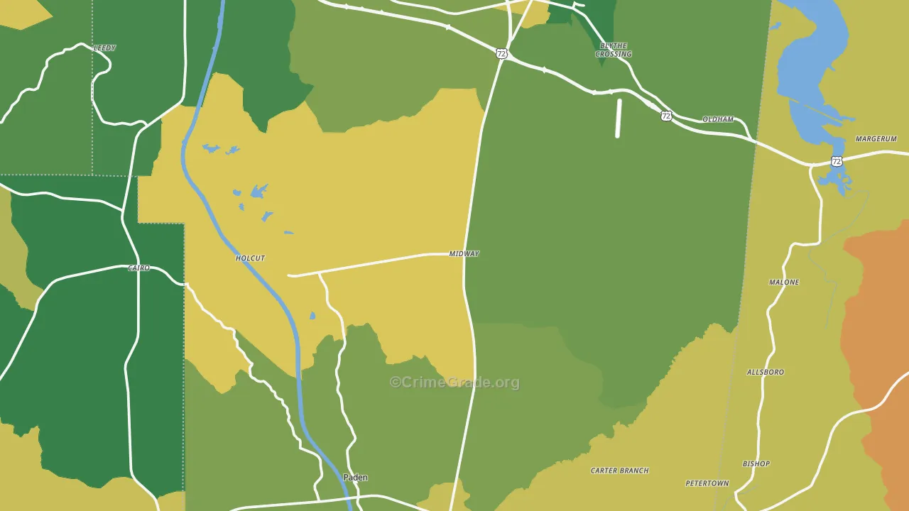Tishomingo County, MS Map of Vehicle Theft Rates