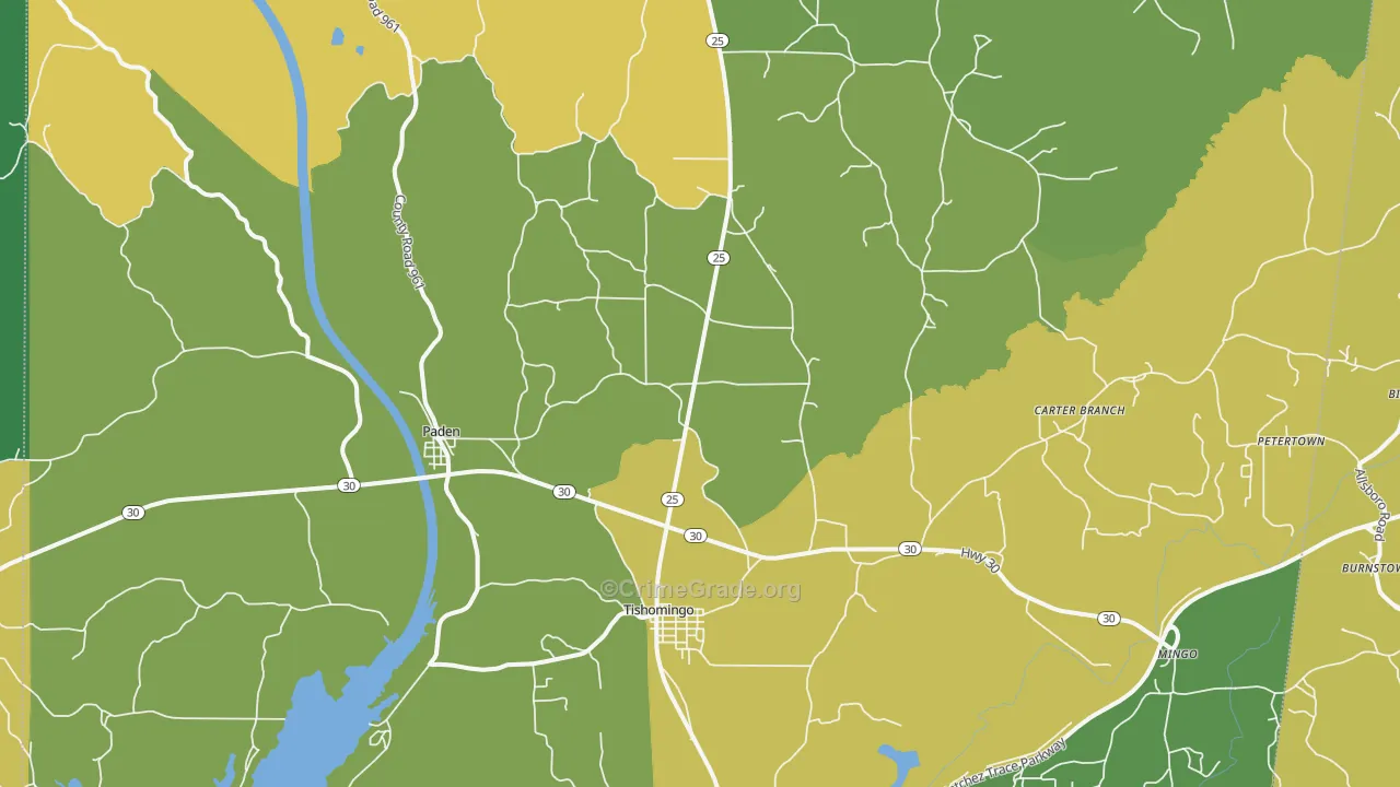 Tishomingo, MS Map of Vehicle Theft Rates