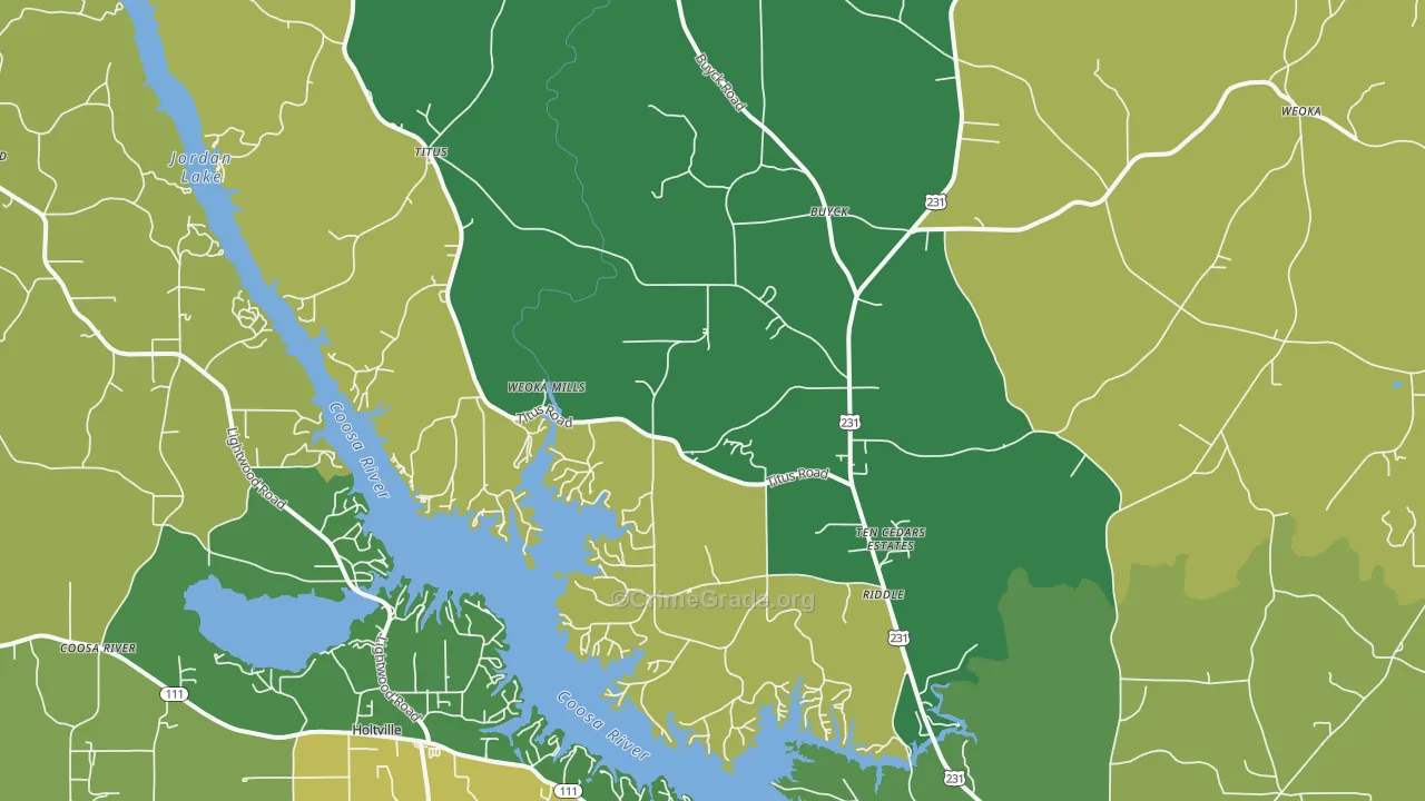 Titus, AL Map of Vehicle Theft Rates