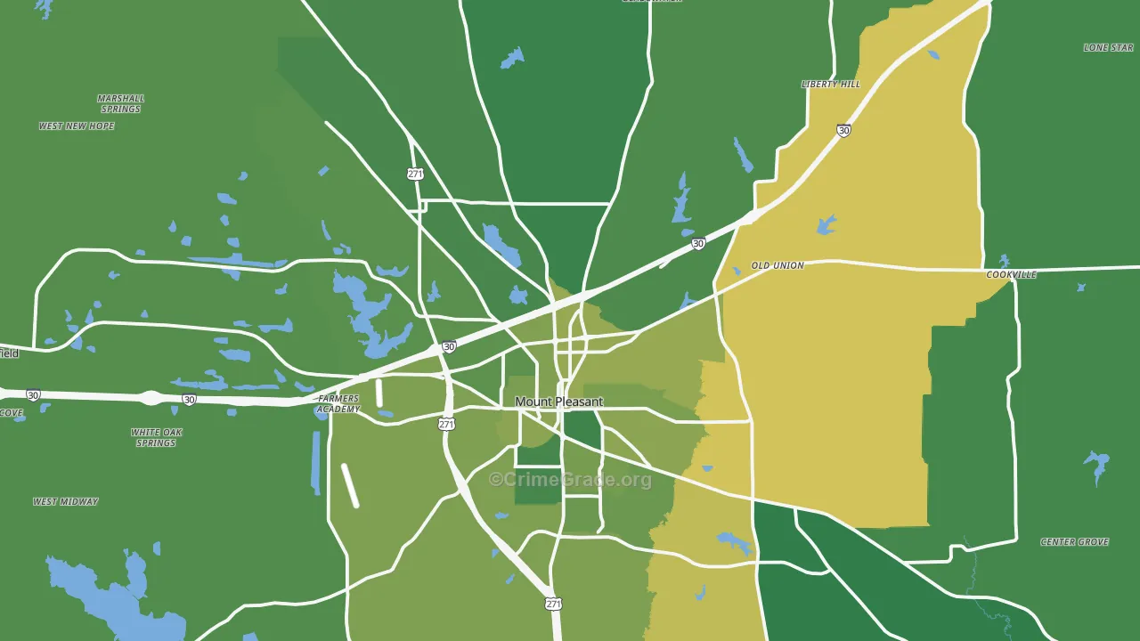 Titus County, TX Map of Vehicle Theft Rates