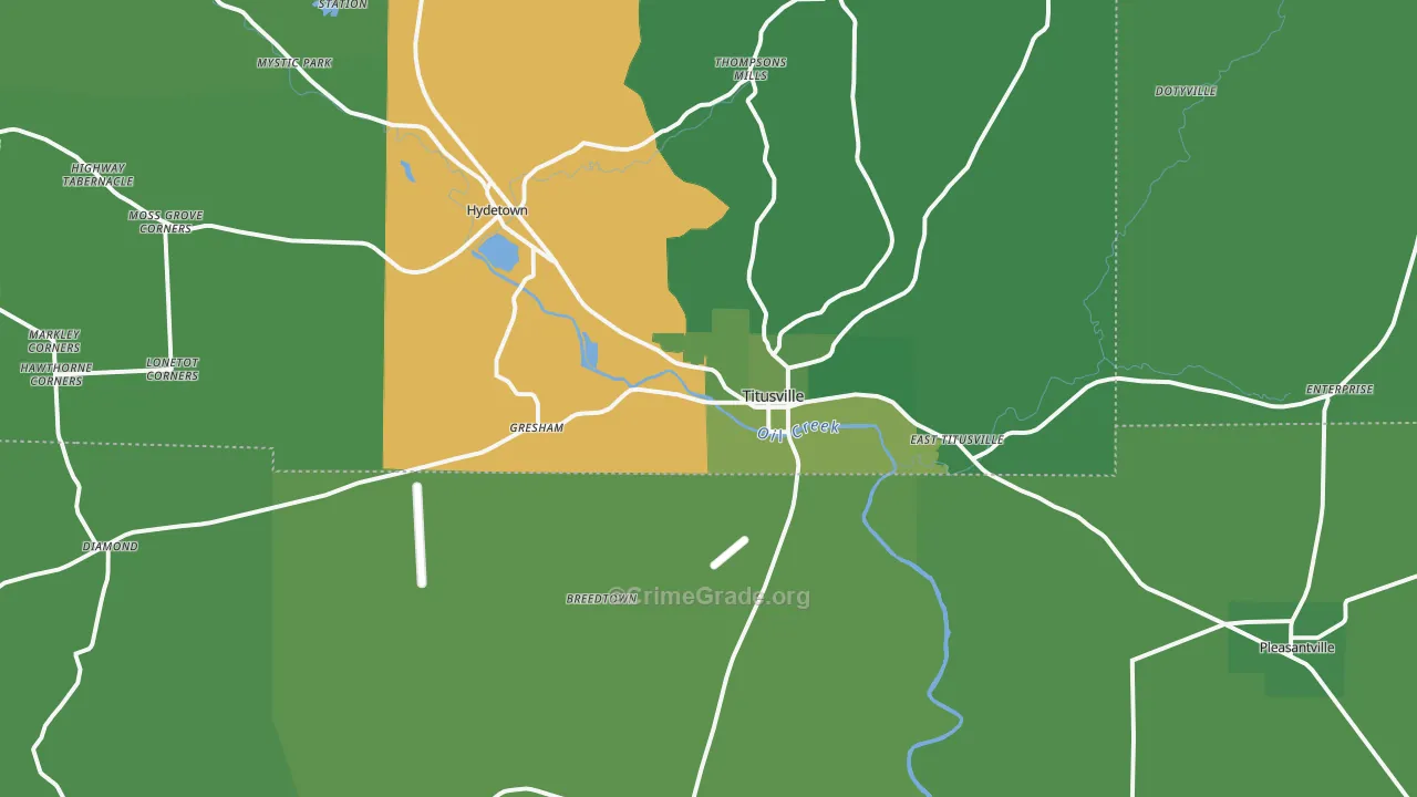 Titusville, PA Map of Vehicle Theft Rates