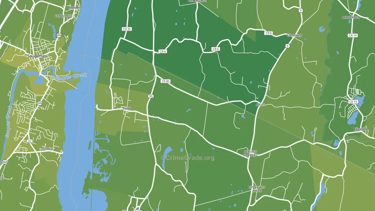Tivoli, NY Map of Vehicle Theft Rates
