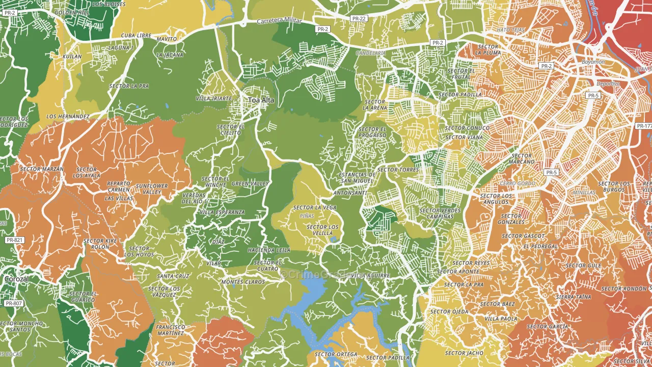 Toa Alta Municipio, PR Map of Vehicle Theft Rates
