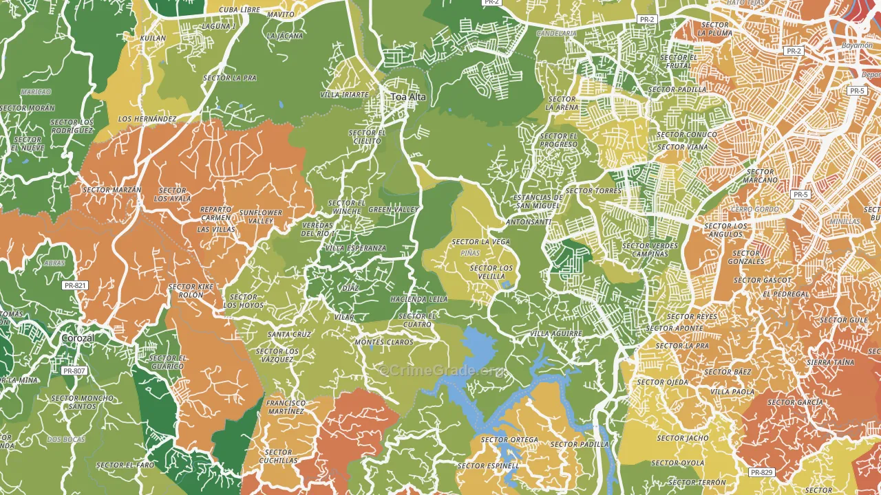 Toa Alta, PR Map of Vehicle Theft Rates