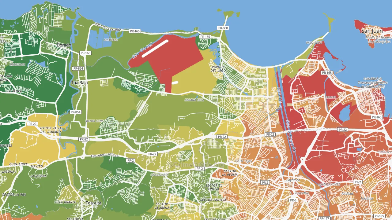 Toa Baja, PR Map of Vehicle Theft Rates