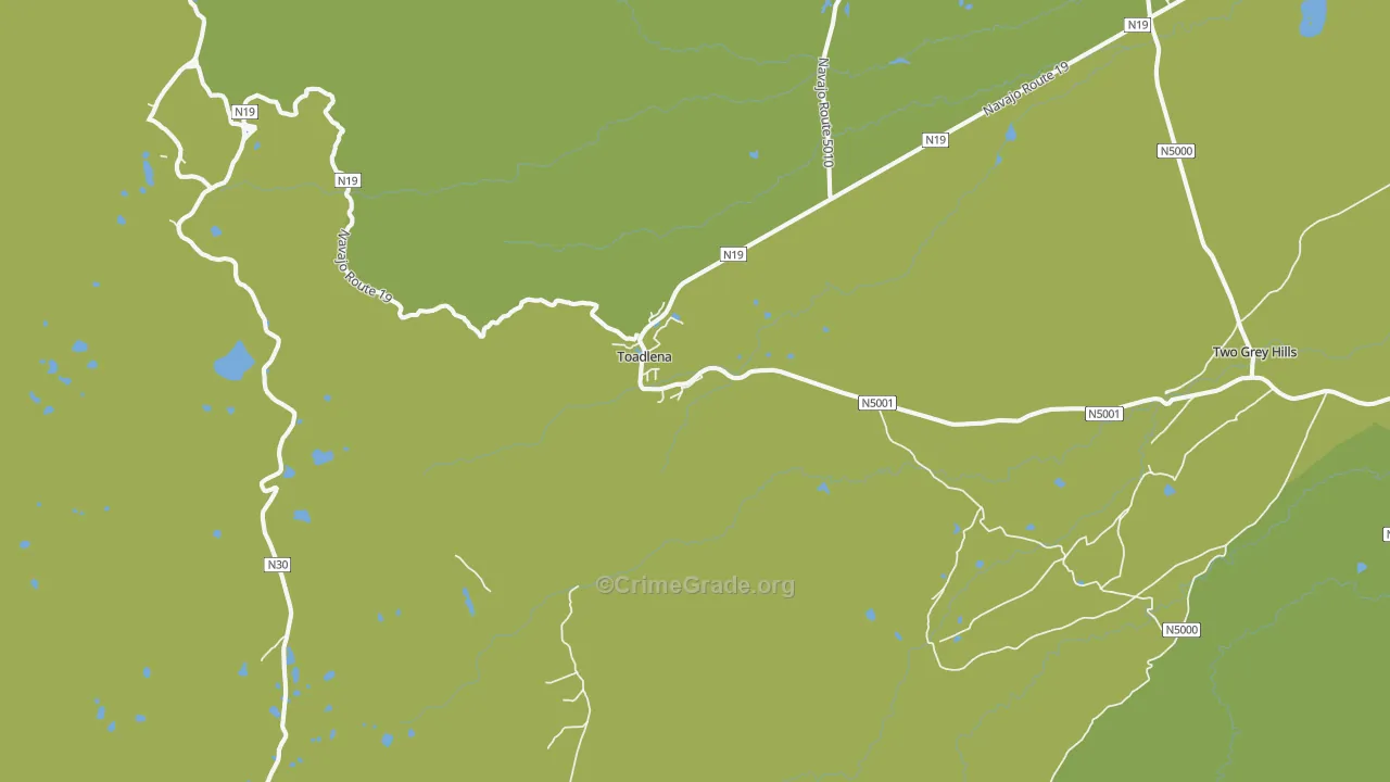 Toadlena, NM Map of Vehicle Theft Rates