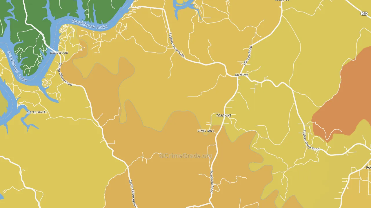 Toadvine, AL Map of Vehicle Theft Rates