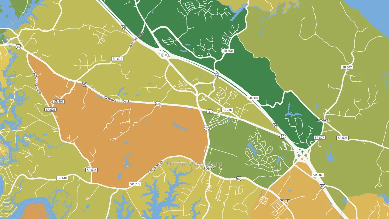 Toano, VA Map of Vehicle Theft Rates