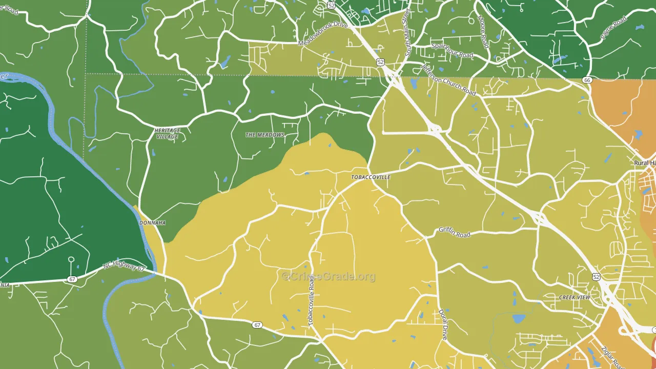 Tobaccoville, NC Map of Vehicle Theft Rates