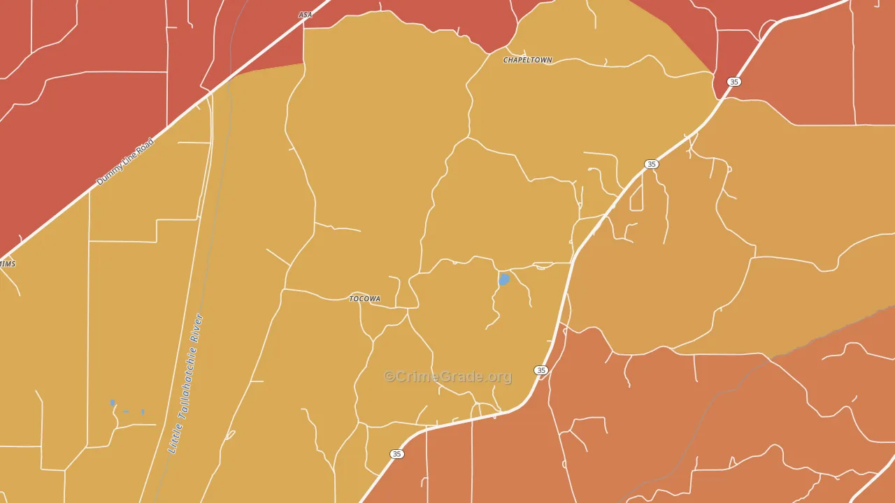 Tocowa, MS Map of Vehicle Theft Rates