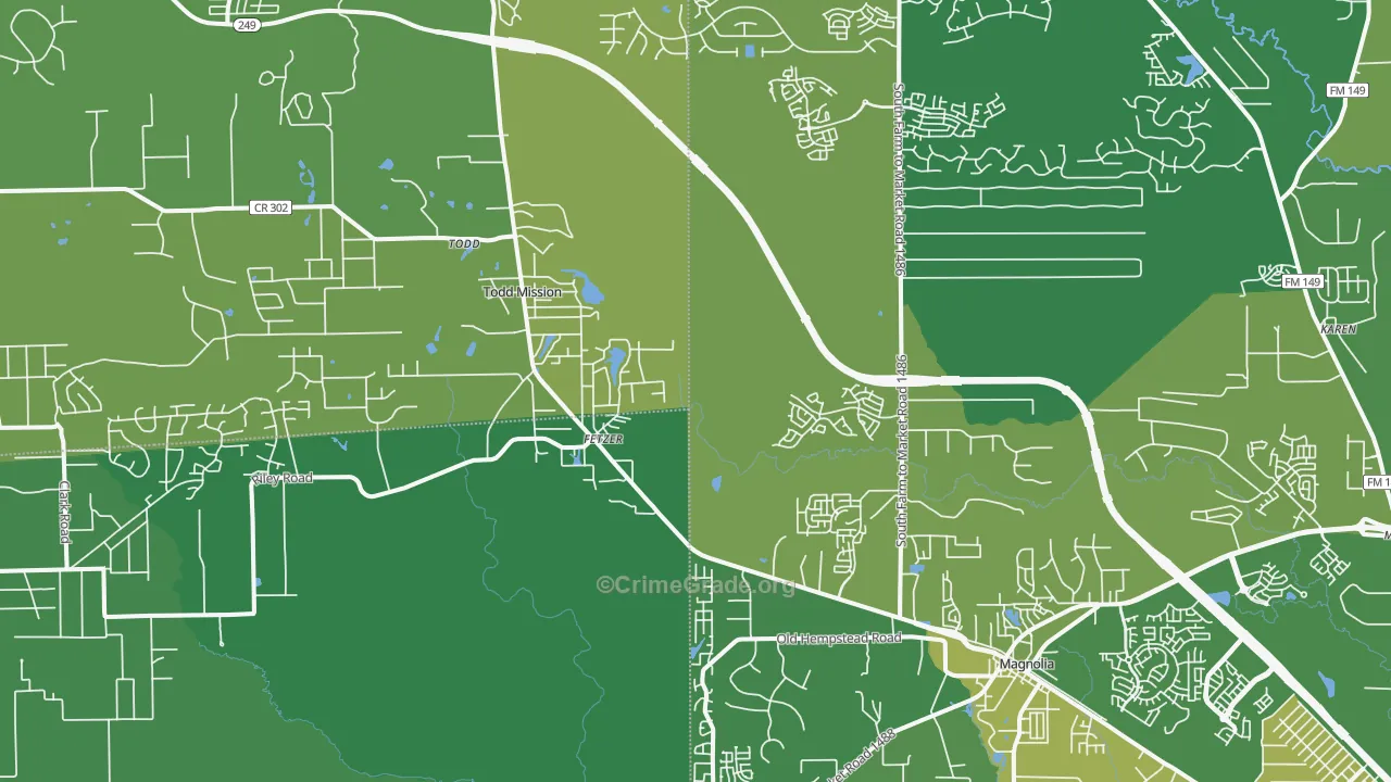 Todd Mission, TX Map of Vehicle Theft Rates