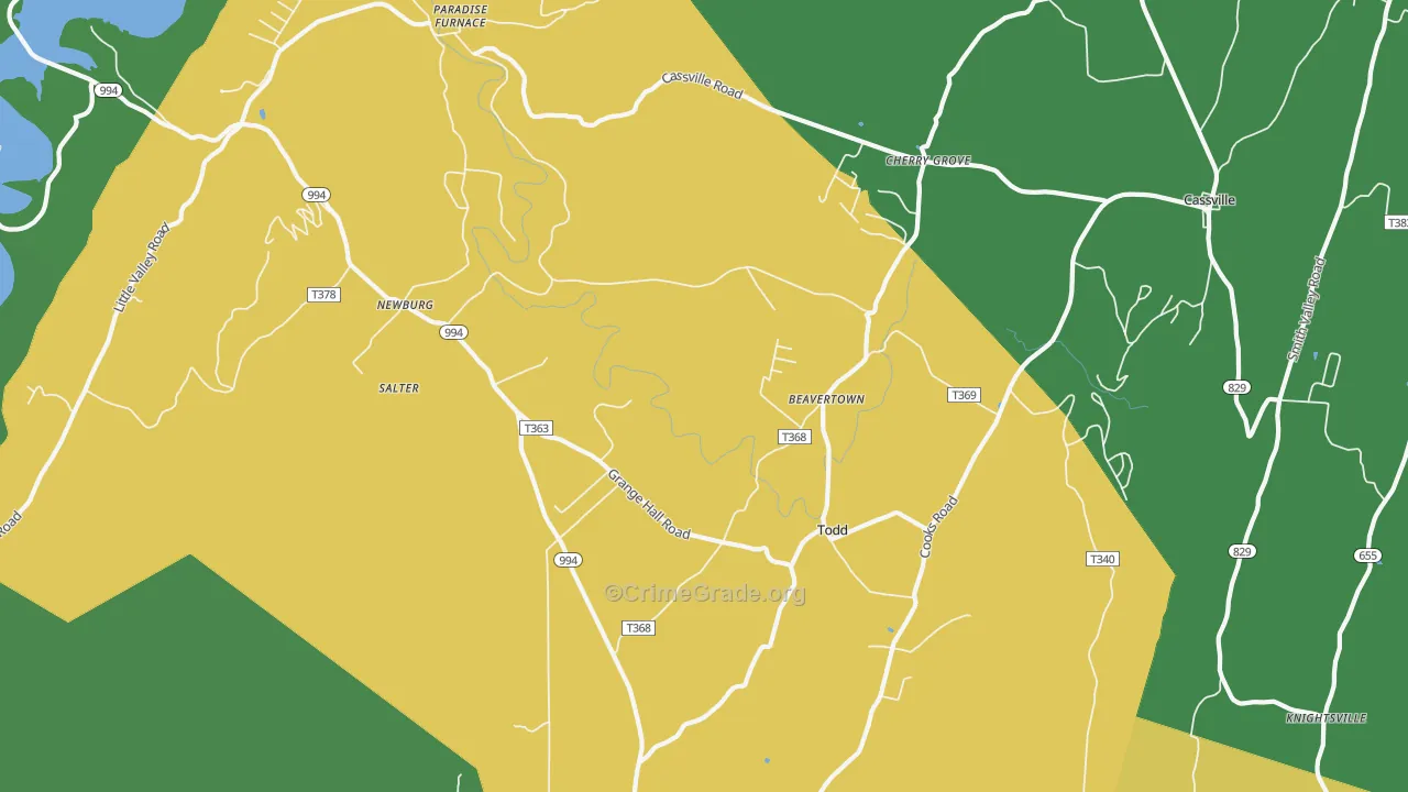 Todd, PA Map of Vehicle Theft Rates