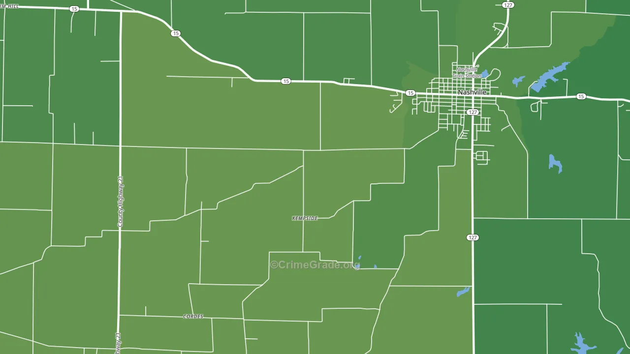 Todds Mill, IL Map of Vehicle Theft Rates