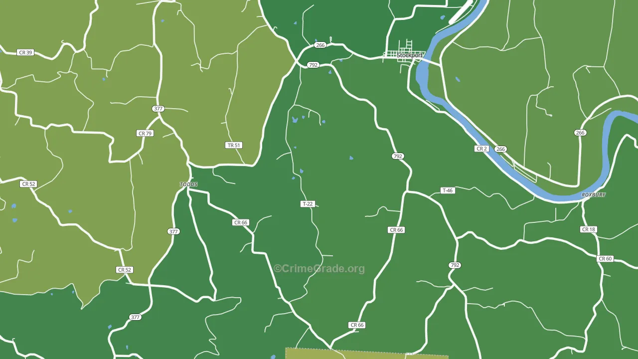 Todds, OH Map of Vehicle Theft Rates