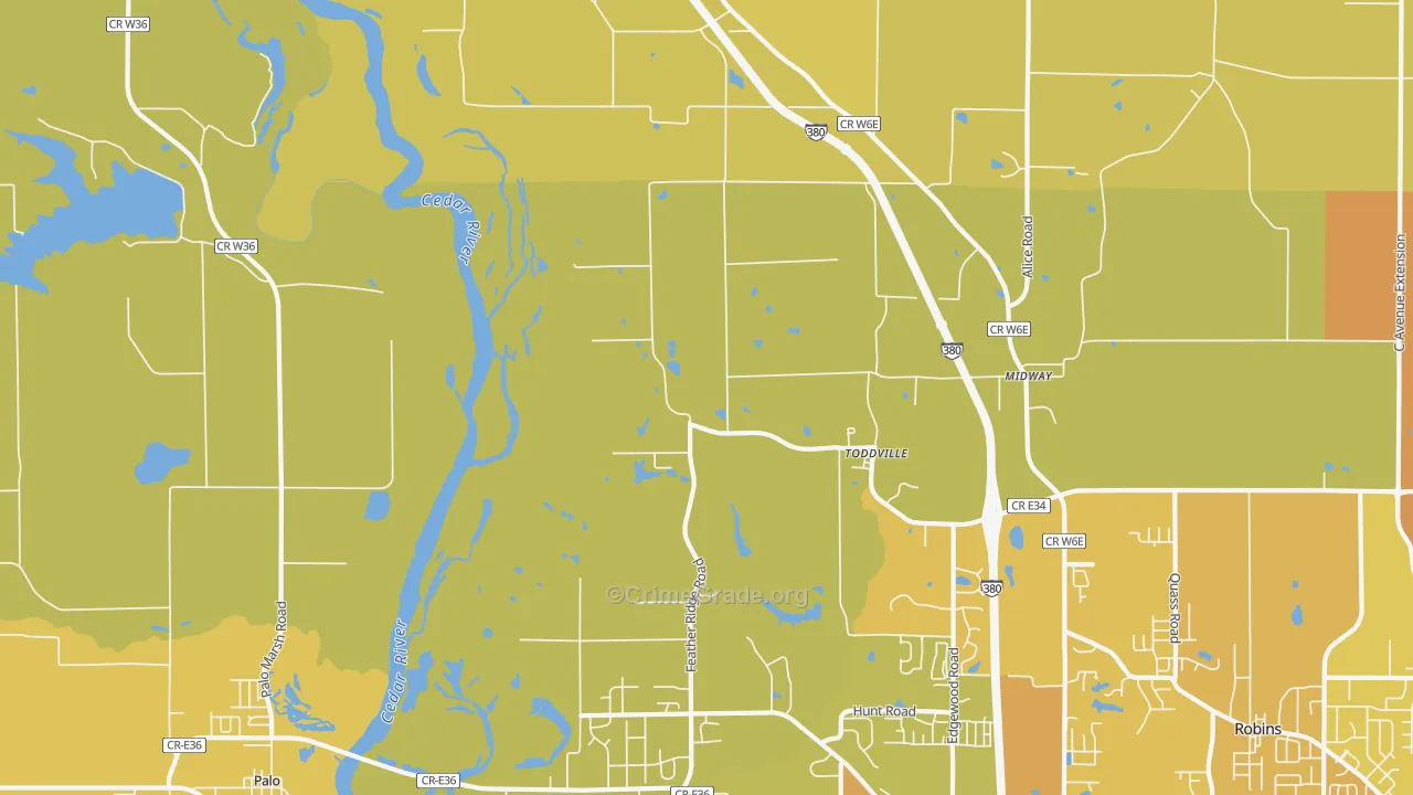 Toddville, IA Map of Vehicle Theft Rates