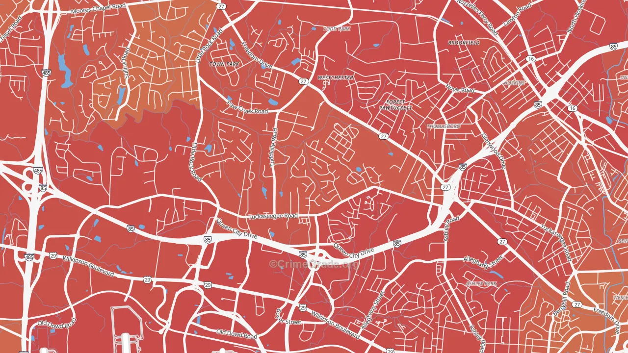 Toddville Road, Charlotte, NC Map of Vehicle Theft Rates