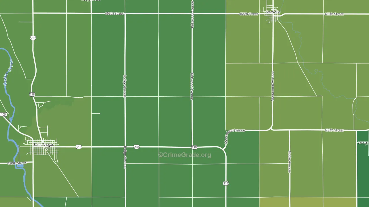 Toeterville, IA Map of Vehicle Theft Rates
