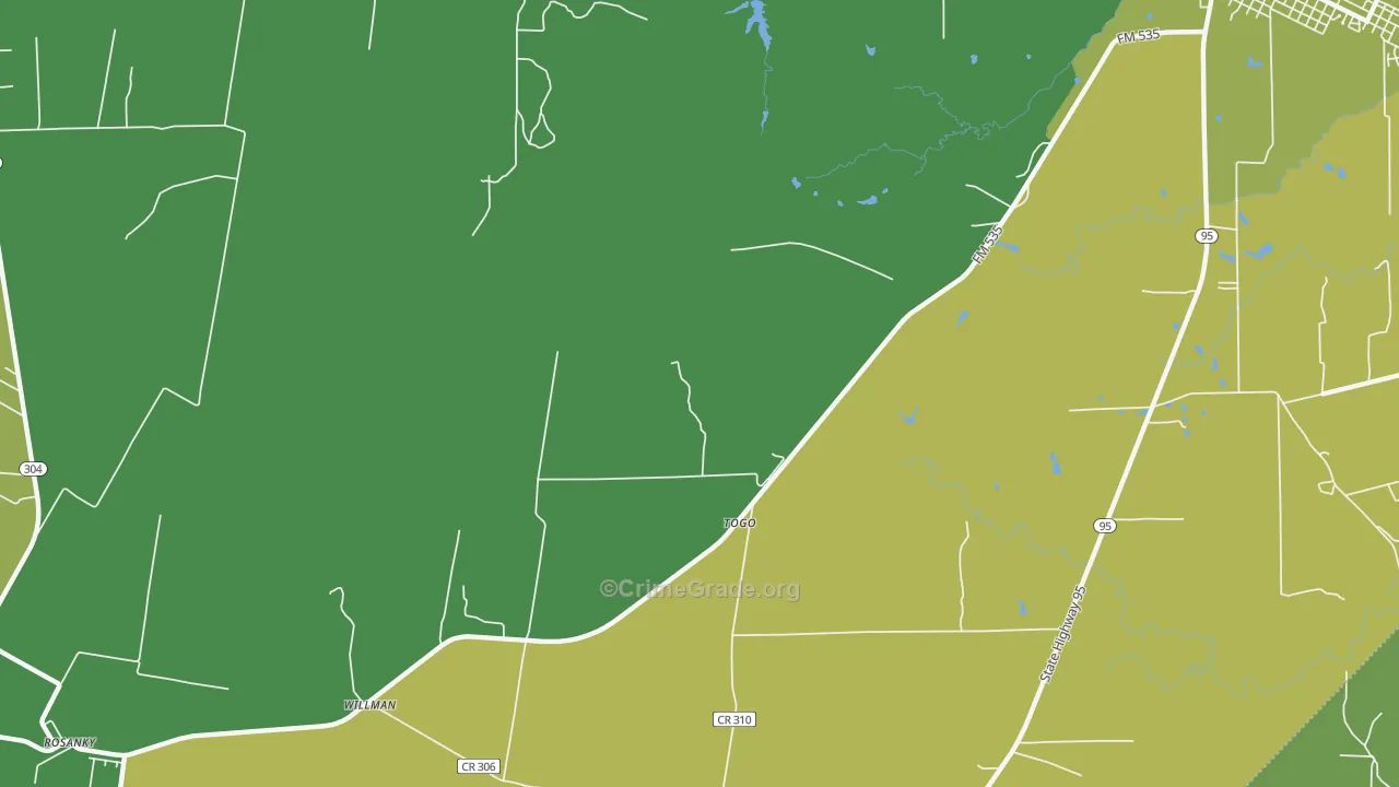 Togo, TX Map of Vehicle Theft Rates