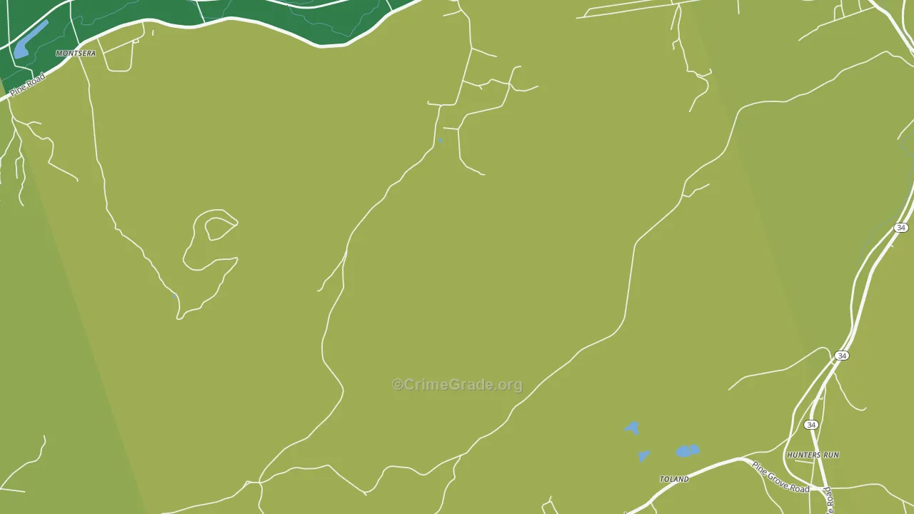 Toland, PA Map of Vehicle Theft Rates