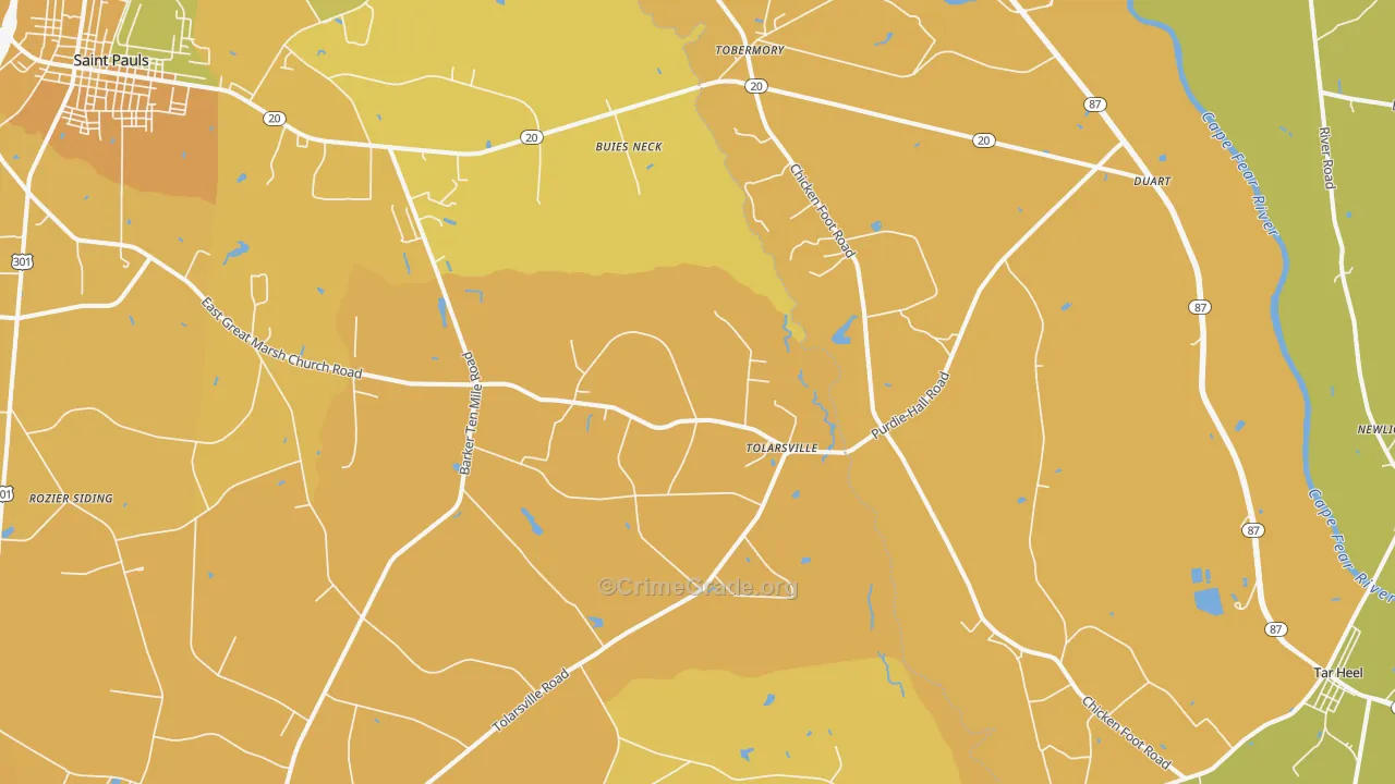Tolarsville, NC Map of Vehicle Theft Rates