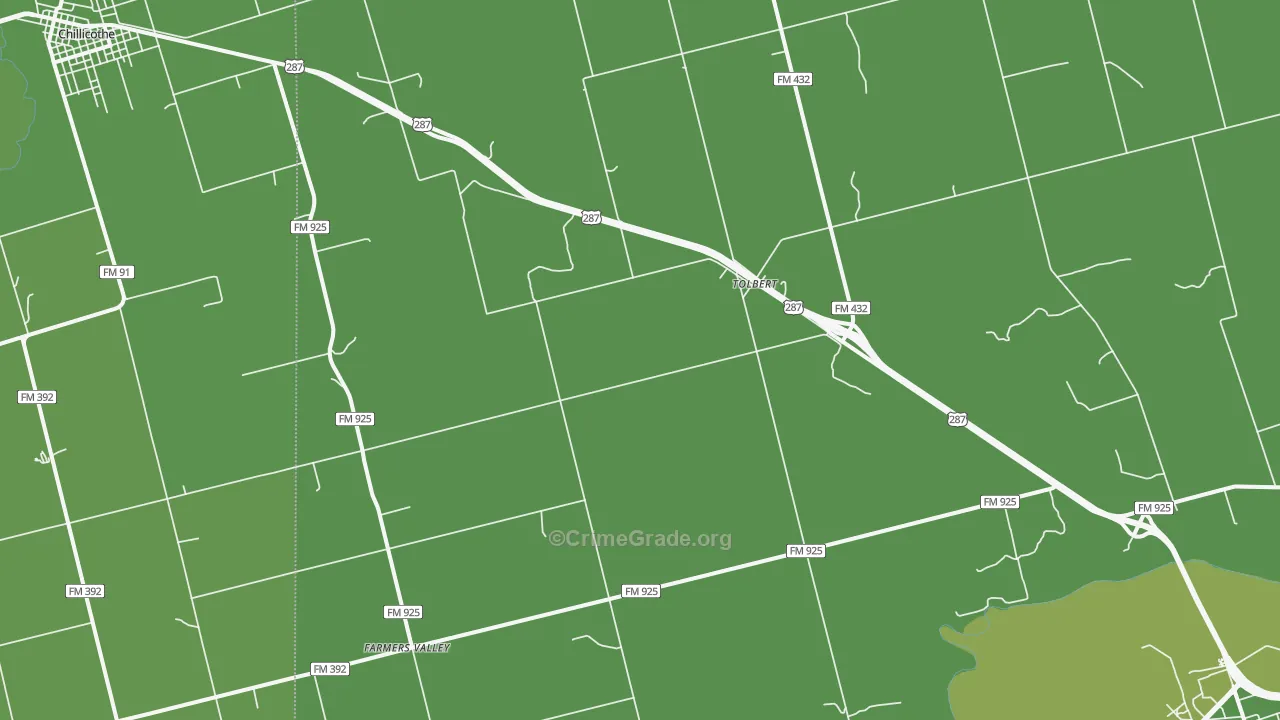 Tolbert, TX Map of Vehicle Theft Rates