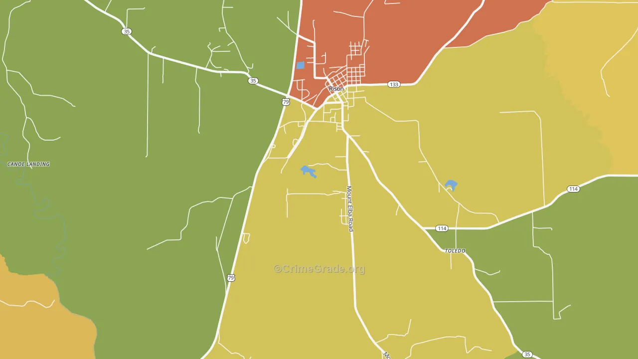 Toledo, AR Map of Vehicle Theft Rates