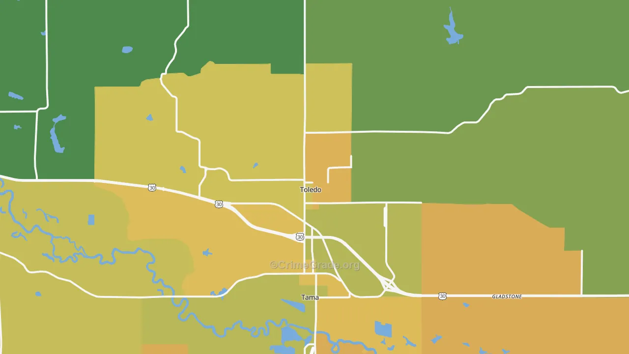 Toledo, IA Map of Vehicle Theft Rates