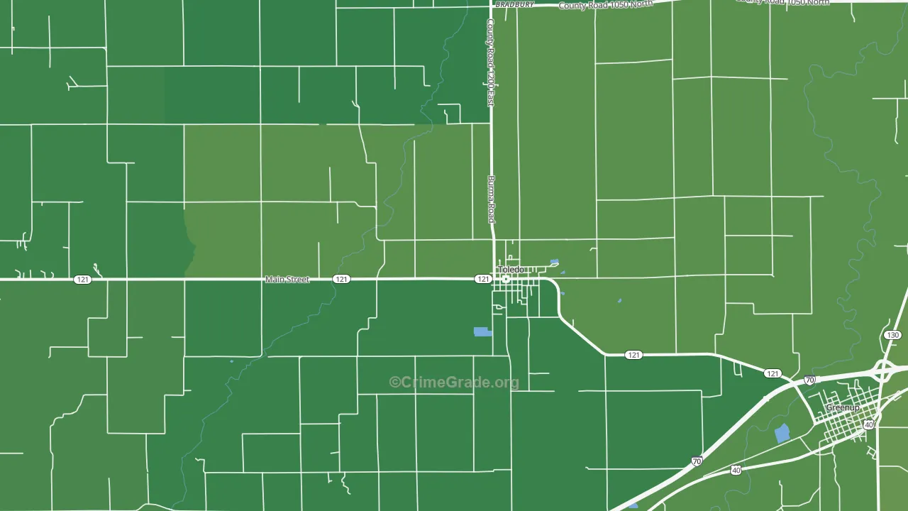 Toledo, IL Map of Vehicle Theft Rates