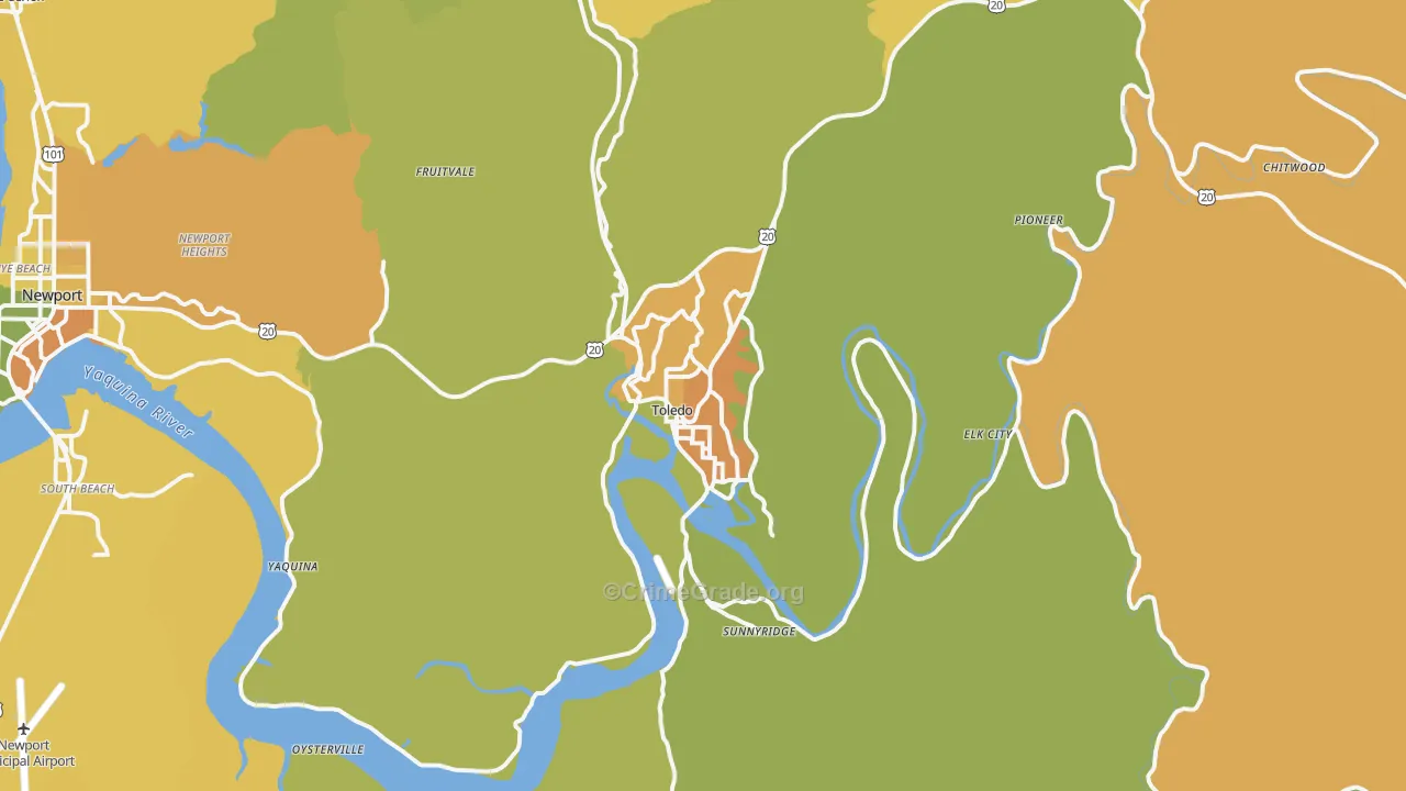 Toledo, OR Map of Vehicle Theft Rates