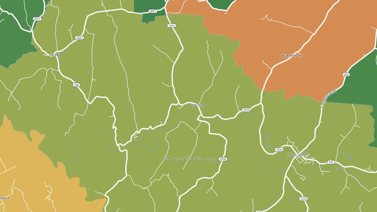Toliver, KY Map of Vehicle Theft Rates