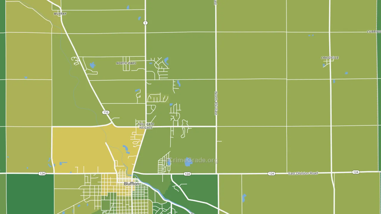 Toll Gate Heights, IN Map of Vehicle Theft Rates