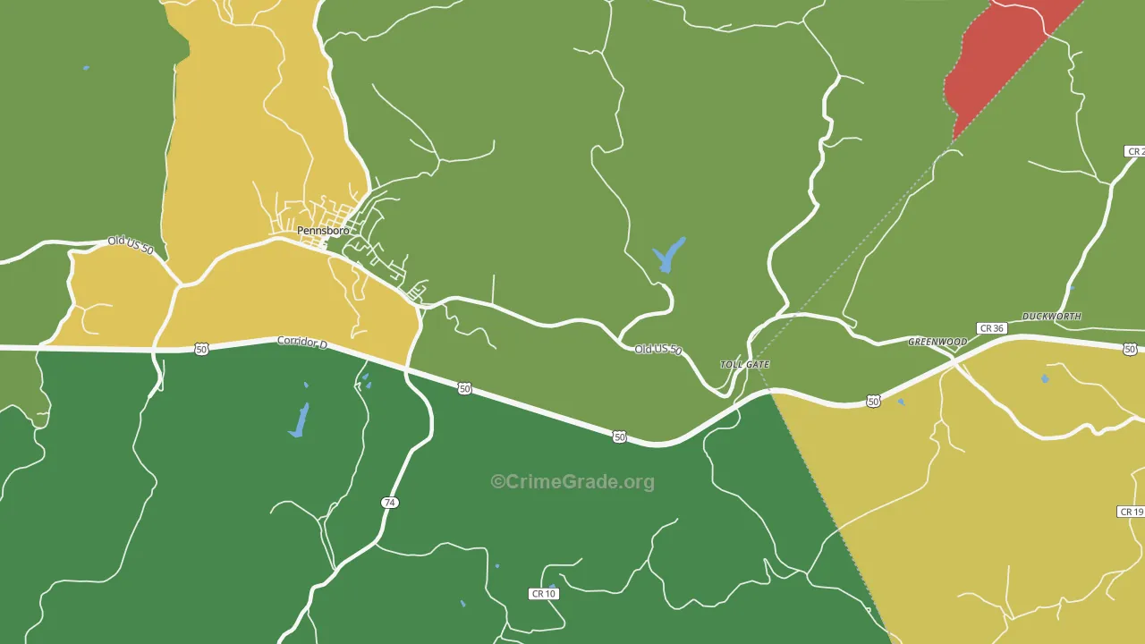 Toll Gate, WV Map of Vehicle Theft Rates