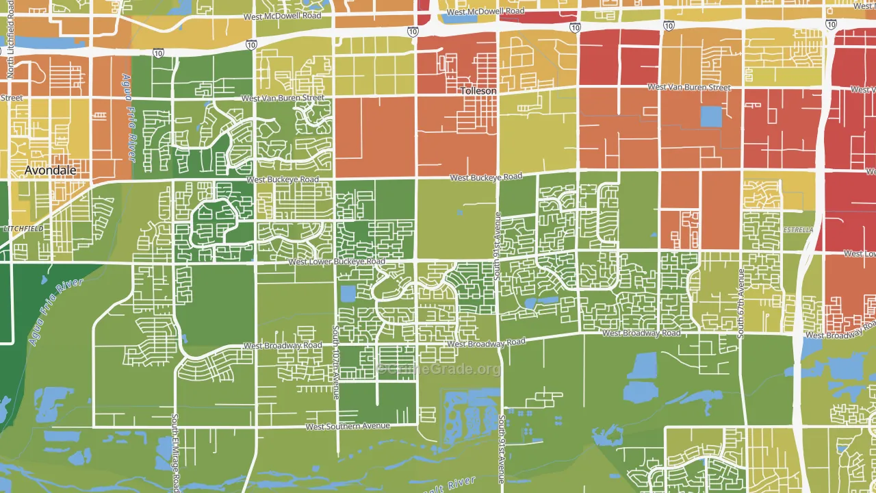 Tolleson, AZ Map of Vehicle Theft Rates