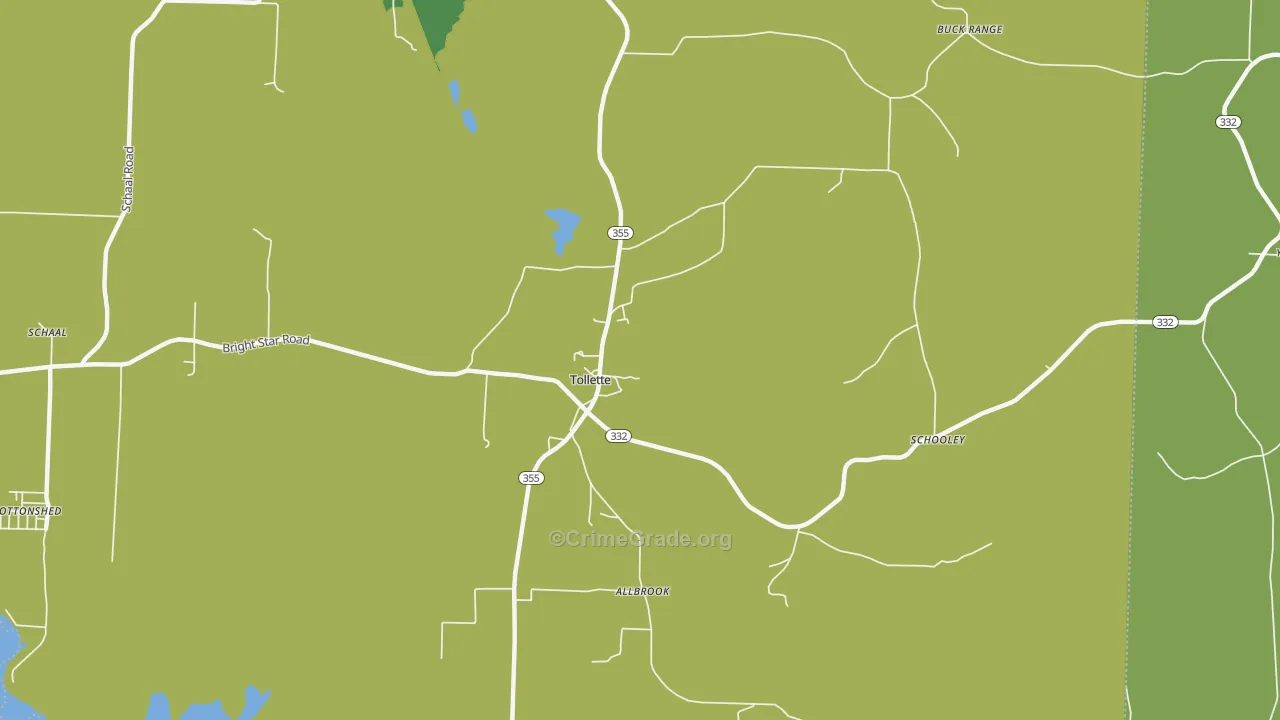 Tollette, AR Map of Vehicle Theft Rates