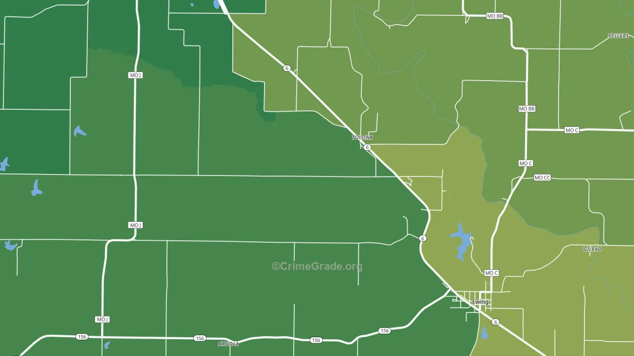 Tolona, MO Map of Vehicle Theft Rates