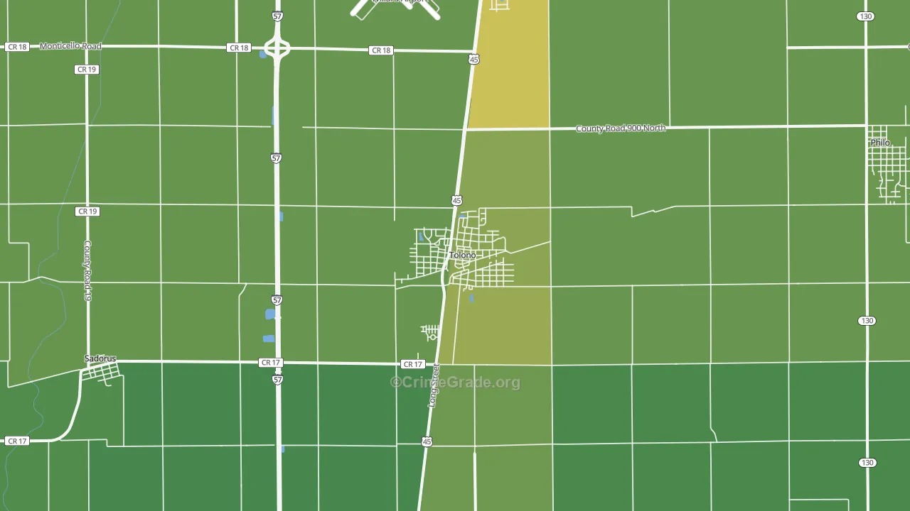 Tolono, IL Map of Vehicle Theft Rates
