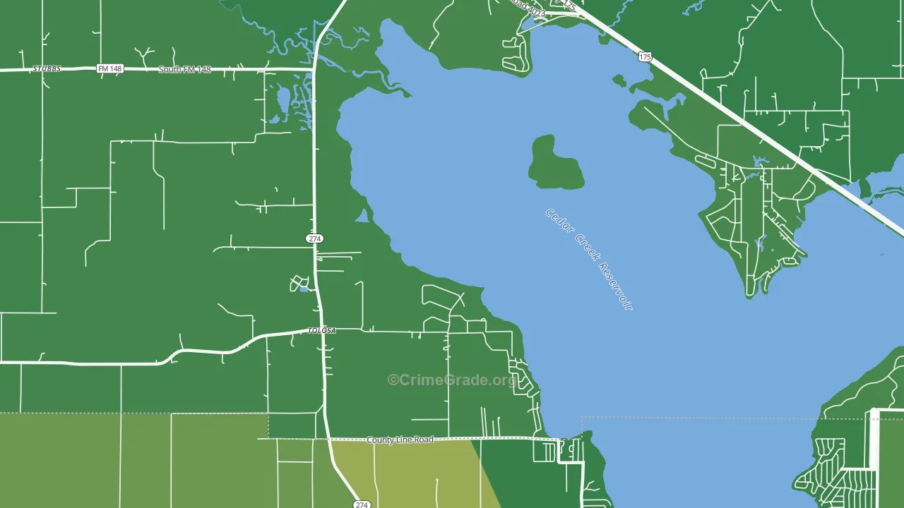 Tolosa, TX Map of Vehicle Theft Rates