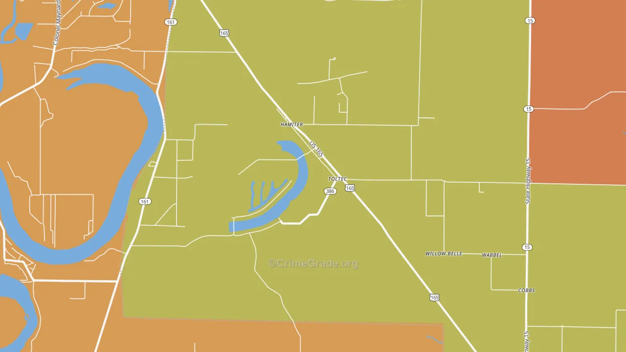 Toltec, AR Map of Vehicle Theft Rates