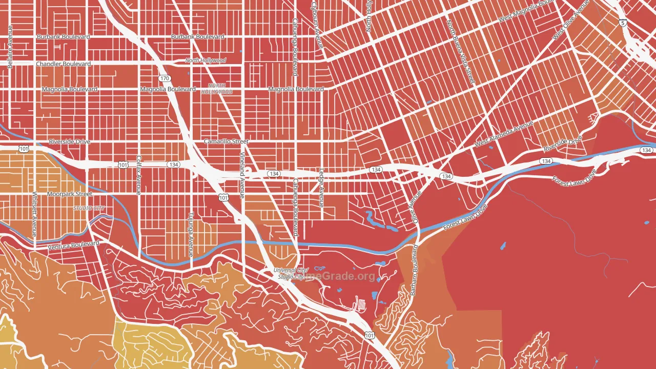 Toluca Lake, North Hollywood, CA Map of Vehicle Theft Rates